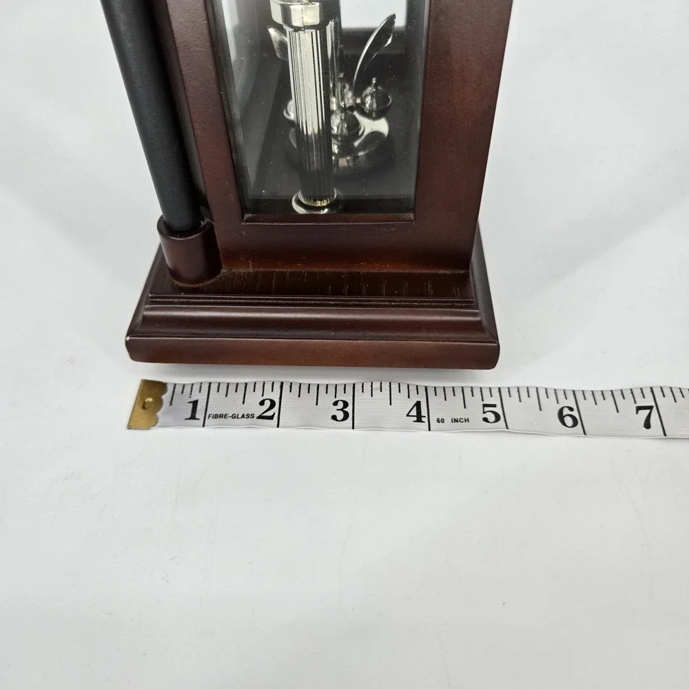 Stiffel Quartz Mantel Clock Rotating Pendulum Wood Glass Case Working Vintage